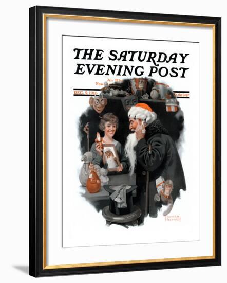 "Playing Santa" Saturday Evening Post Cover, December 9,1916-Norman Rockwell-Framed Giclee Print