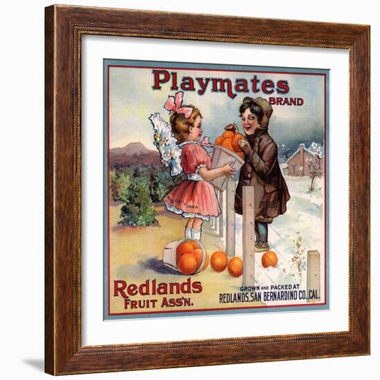 Playmates Brand - Redlands, California - Citrus Crate Label-Lantern Press-Framed Art Print