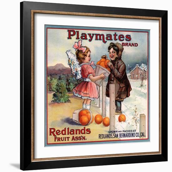 Playmates Brand - Redlands, California - Citrus Crate Label-Lantern Press-Framed Art Print