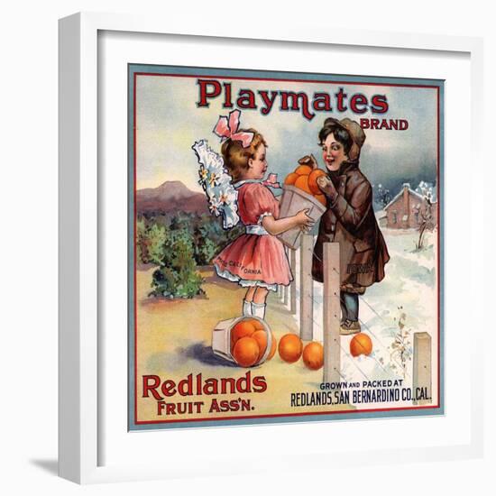 Playmates Brand - Redlands, California - Citrus Crate Label-Lantern Press-Framed Art Print