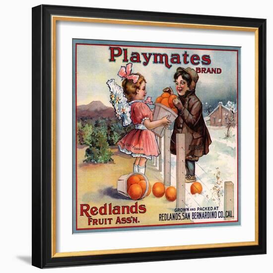 Playmates Brand - Redlands, California - Citrus Crate Label-Lantern Press-Framed Art Print