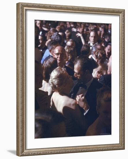 Playwright Arthur Miller Dancing with Wife, Actress Marilyn Monroe, at the April in Paris Ball-Peter Stackpole-Framed Premium Photographic Print