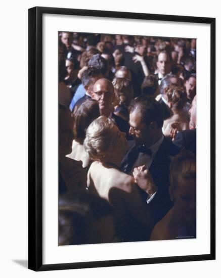 Playwright Arthur Miller Dancing with Wife, Actress Marilyn Monroe, at the April in Paris Ball-Peter Stackpole-Framed Premium Photographic Print