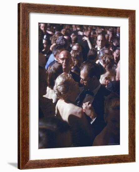 Playwright Arthur Miller Dancing with Wife, Actress Marilyn Monroe, at the April in Paris Ball-Peter Stackpole-Framed Premium Photographic Print