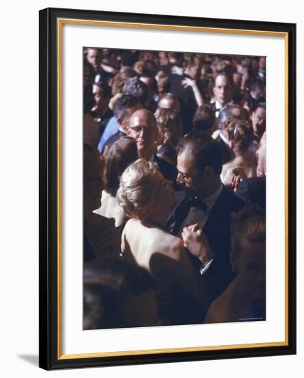 Playwright Arthur Miller Dancing with Wife, Actress Marilyn Monroe, at the April in Paris Ball-Peter Stackpole-Framed Premium Photographic Print