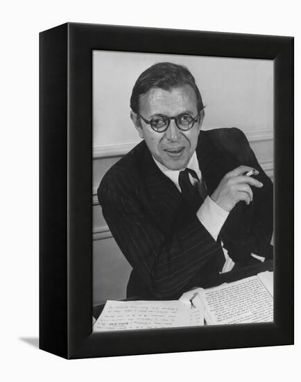 Playwright Jean Paul Sartre at His Home in Paris-Gjon Mili-Framed Premier Image Canvas