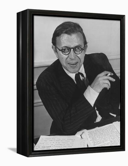 Playwright Jean Paul Sartre at His Home in Paris-Gjon Mili-Framed Premier Image Canvas