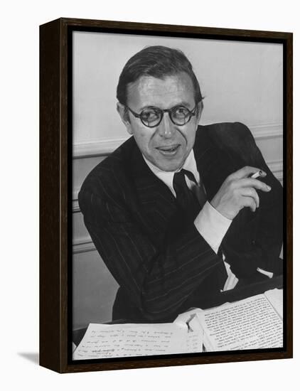 Playwright Jean Paul Sartre at His Home in Paris-Gjon Mili-Framed Premier Image Canvas