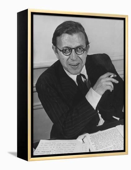 Playwright Jean Paul Sartre at His Home in Paris-Gjon Mili-Framed Premier Image Canvas