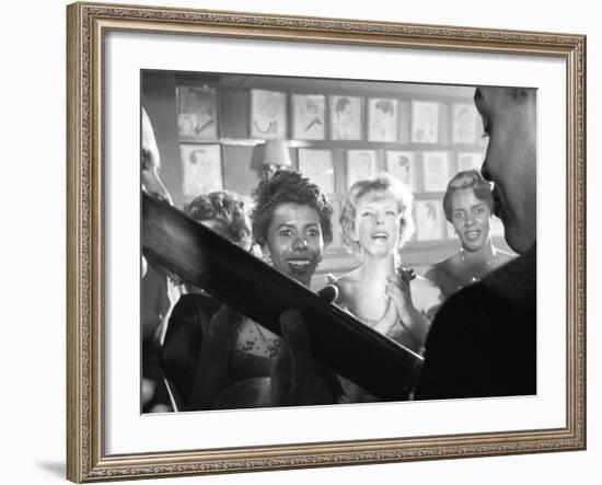 Playwright Lorraine Hansberry Enjoys Music at the Raisin in the Sun Opening Night Party at Sardis-Gordon Parks-Framed Premium Photographic Print