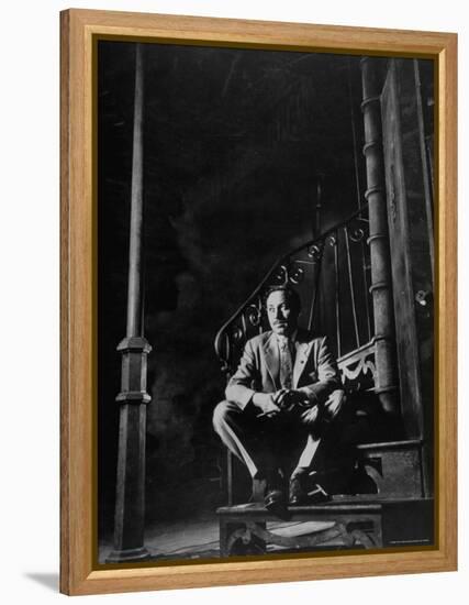 Playwright Tennessee Williams Sitting on Theater Set of His Play "Streetcar Named Desire"-Eliot Elisofon-Framed Premier Image Canvas