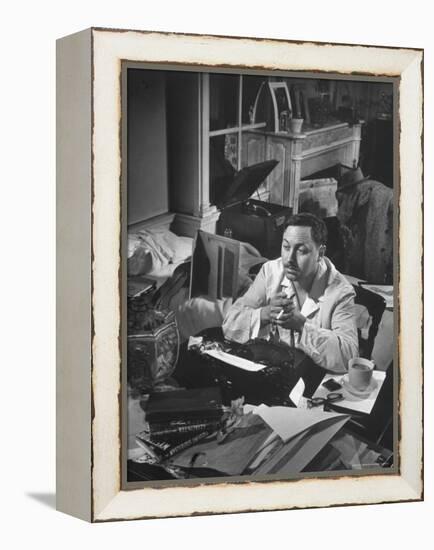 Playwright Tennessee Williams, Working on a New Play, with Success of "A Streetcar Named Desire"-W^ Eugene Smith-Framed Premier Image Canvas