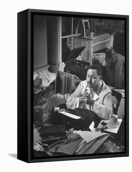 Playwright Tennessee Williams, Working on a New Play, with Success of "A Streetcar Named Desire"-W^ Eugene Smith-Framed Premier Image Canvas