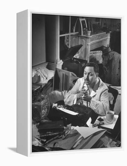 Playwright Tennessee Williams, Working on a New Play, with Success of "A Streetcar Named Desire"-W^ Eugene Smith-Framed Premier Image Canvas