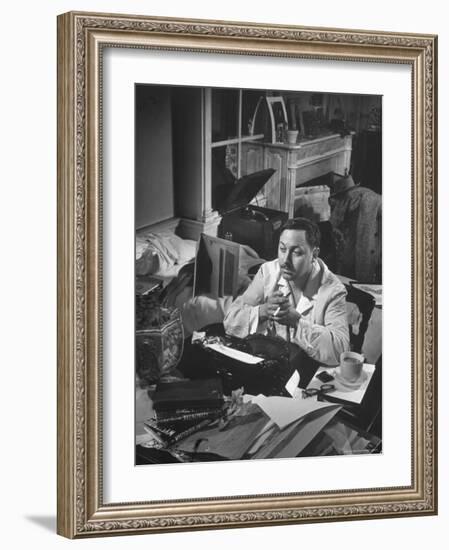 Playwright Tennessee Williams, Working on a New Play, with Success of "A Streetcar Named Desire"-W^ Eugene Smith-Framed Premium Photographic Print