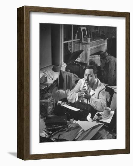 Playwright Tennessee Williams, Working on a New Play, with Success of "A Streetcar Named Desire"-W^ Eugene Smith-Framed Premium Photographic Print