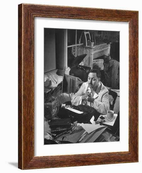 Playwright Tennessee Williams, Working on a New Play, with Success of "A Streetcar Named Desire"-W^ Eugene Smith-Framed Premium Photographic Print