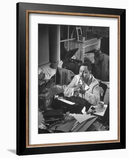 Playwright Tennessee Williams, Working on a New Play, with Success of "A Streetcar Named Desire"-W^ Eugene Smith-Framed Premium Photographic Print