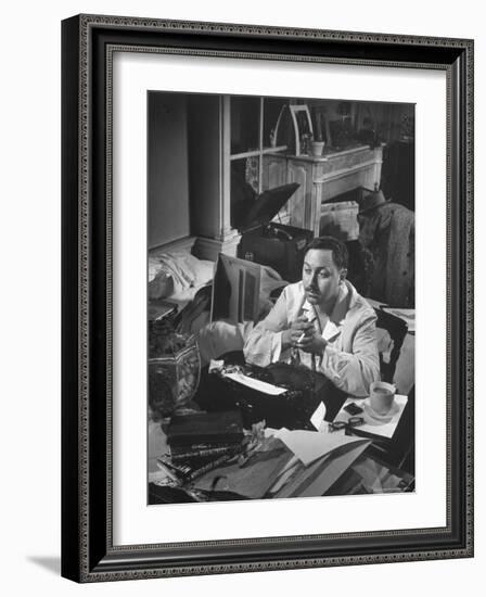 Playwright Tennessee Williams, Working on a New Play, with Success of "A Streetcar Named Desire"-W^ Eugene Smith-Framed Premium Photographic Print