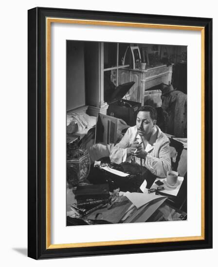 Playwright Tennessee Williams, Working on a New Play, with Success of "A Streetcar Named Desire"-W^ Eugene Smith-Framed Premium Photographic Print