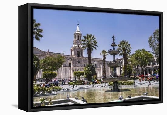 Plaza De Armas Fountain and Basilica Cathedral of Arequipa, Arequipa, Peru, South America-Matthew Williams-Ellis-Framed Premier Image Canvas