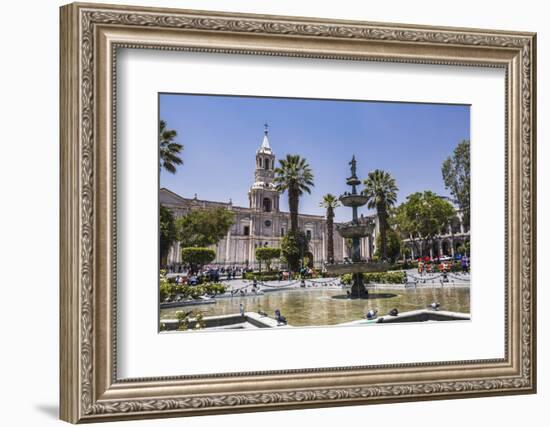 Plaza De Armas Fountain and Basilica Cathedral of Arequipa, Arequipa, Peru, South America-Matthew Williams-Ellis-Framed Photographic Print