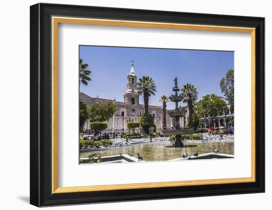 Plaza De Armas Fountain and Basilica Cathedral of Arequipa, Arequipa, Peru, South America-Matthew Williams-Ellis-Framed Photographic Print