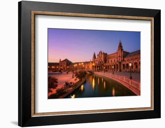 Plaza de Espana in Parque de Maria Luisa at night, Seville, Andalucia, Spain-Karen Deakin-Framed Photographic Print