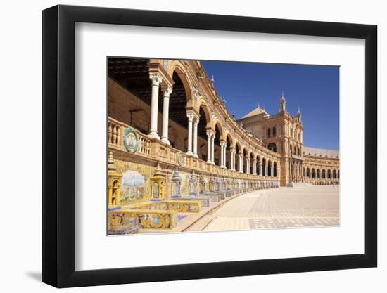 Plaza de Espana with ceramic tiled alcoves and arches, Maria Luisa Park, Seville, Spain-Neale Clark-Framed Photographic Print