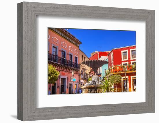 Plaza Del Baratillo, Baratillo Square, Fountain, Colorful Buildings, Guanajuato, Mexico-William Perry-Framed Photographic Print