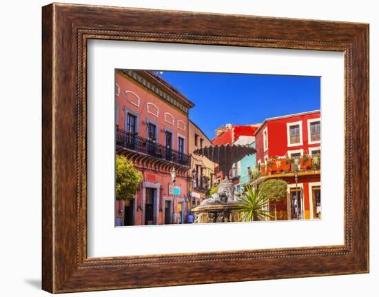 Plaza Del Baratillo, Baratillo Square, Fountain, Colorful Buildings, Guanajuato, Mexico-William Perry-Framed Photographic Print