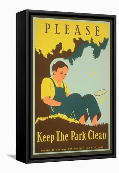 Please Keep the Park Clean, Boy with Net-null-Framed Premier Image Canvas