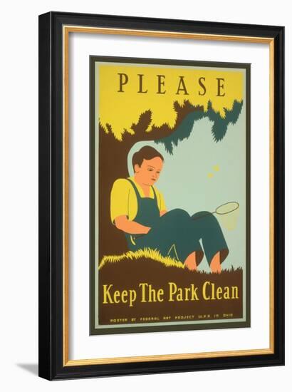 Please Keep the Park Clean, Boy with Net-null-Framed Giclee Print