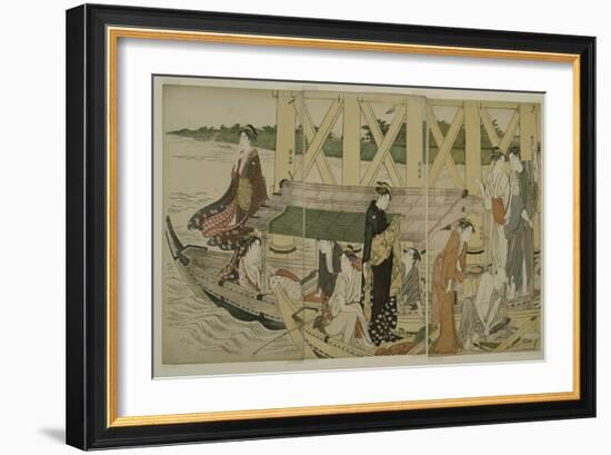 Pleasure Boats Below Azuma Bridge, C.1784-Torii Kiyonaga-Framed Giclee Print