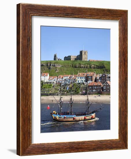 Pleasure Ship Below Whitby Abbey and St. Marys Church, Whitby, North Yorkshire, Yorkshire, England-Mark Sunderland-Framed Photographic Print