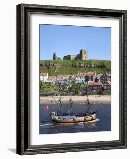 Pleasure Ship Below Whitby Abbey and St. Marys Church, Whitby, North Yorkshire, Yorkshire, England-Mark Sunderland-Framed Photographic Print