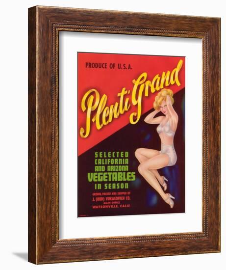 Plenti Grand Vegetable Label - Watsonville, CA-Lantern Press-Framed Art Print