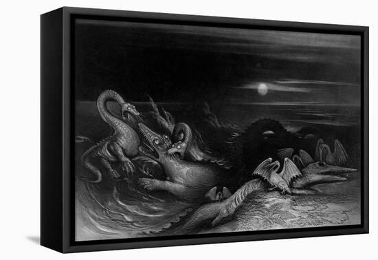 Plesiosaurus battling Temnodontosaurus , 1840-John Martin-Framed Premier Image Canvas