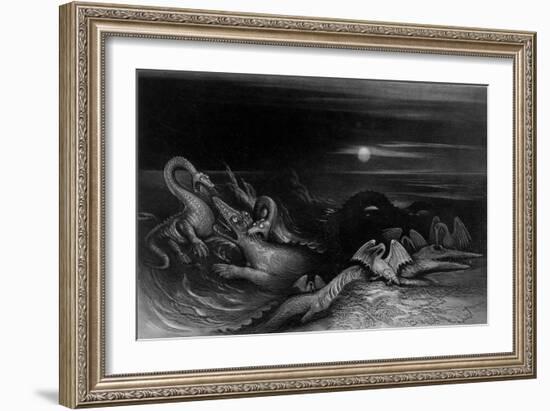 Plesiosaurus battling Temnodontosaurus , 1840-John Martin-Framed Giclee Print