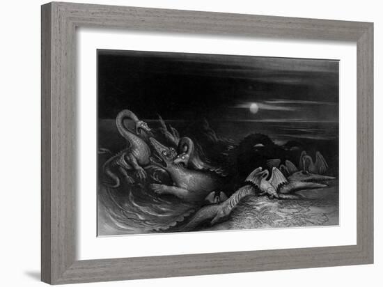 Plesiosaurus battling Temnodontosaurus , 1840-John Martin-Framed Giclee Print