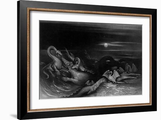 Plesiosaurus battling Temnodontosaurus , 1840-John Martin-Framed Giclee Print