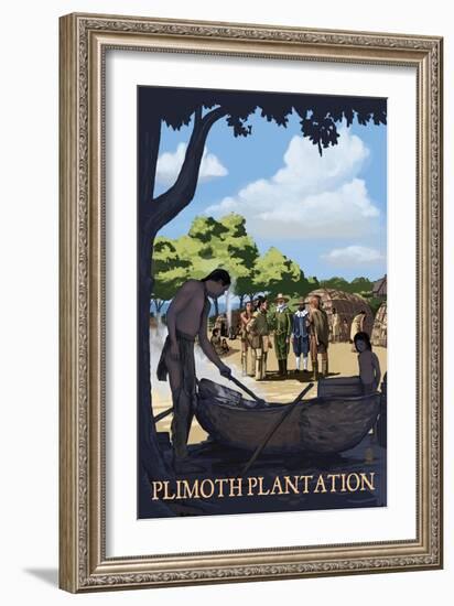 Plimoth Plantation, Massachusetts - Wampanoag Village-Lantern Press-Framed Art Print