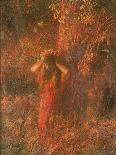 Red Nymph (Girl in a Wood Wears Flower Crown)-Plinio Nomellini-Art Print