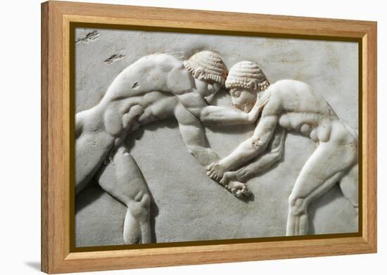 Plinth of Kouros Statue, Bas-Relief Depicting Wrestlers, Circa 510 B.C., Detail-null-Framed Premier Image Canvas