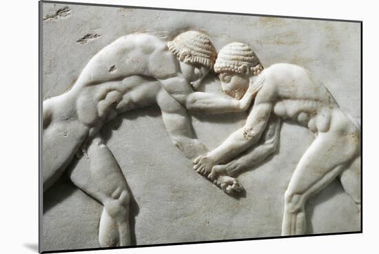 Plinth of Kouros Statue, Bas-Relief Depicting Wrestlers, Circa 510 B.C., Detail-null-Mounted Giclee Print