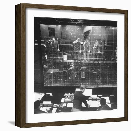 Plotters Writing Data Backward on Plotting Board with Luminous Pencils, Air Defense Control Center-Al Fenn-Framed Photographic Print