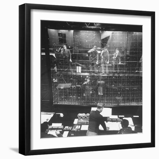 Plotters Writing Data Backward on Plotting Board with Luminous Pencils, Air Defense Control Center-Al Fenn-Framed Photographic Print