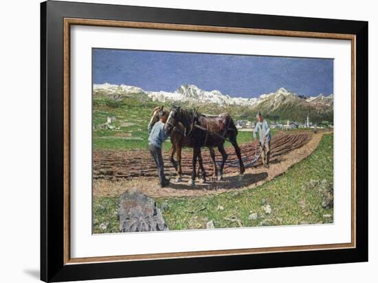 Ploughing, 1887-90-Giovanni Segantini-Framed Giclee Print