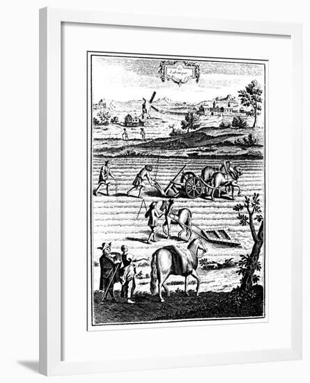 Ploughing and Harrowing with Horses and Sowing Seed Broadcast, 1762-null-Framed Giclee Print