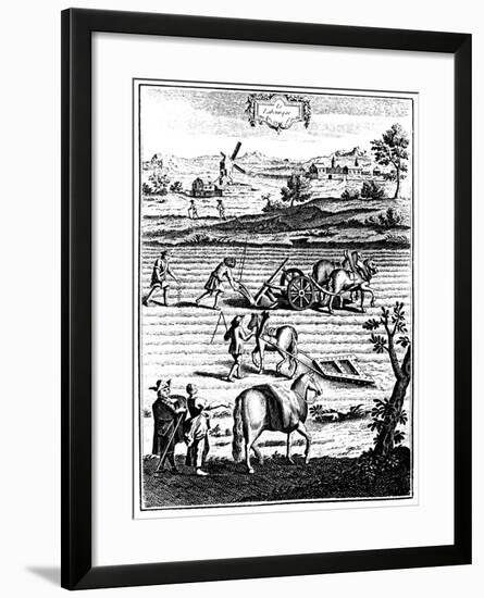 Ploughing and Harrowing with Horses and Sowing Seed Broadcast, 1762-null-Framed Giclee Print